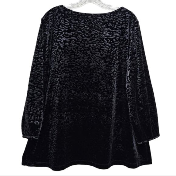 Rafaella Womens Black Crushed Velvet Textured Pattern with Long Sleeve Tunic XLP - Picture 2 of 7